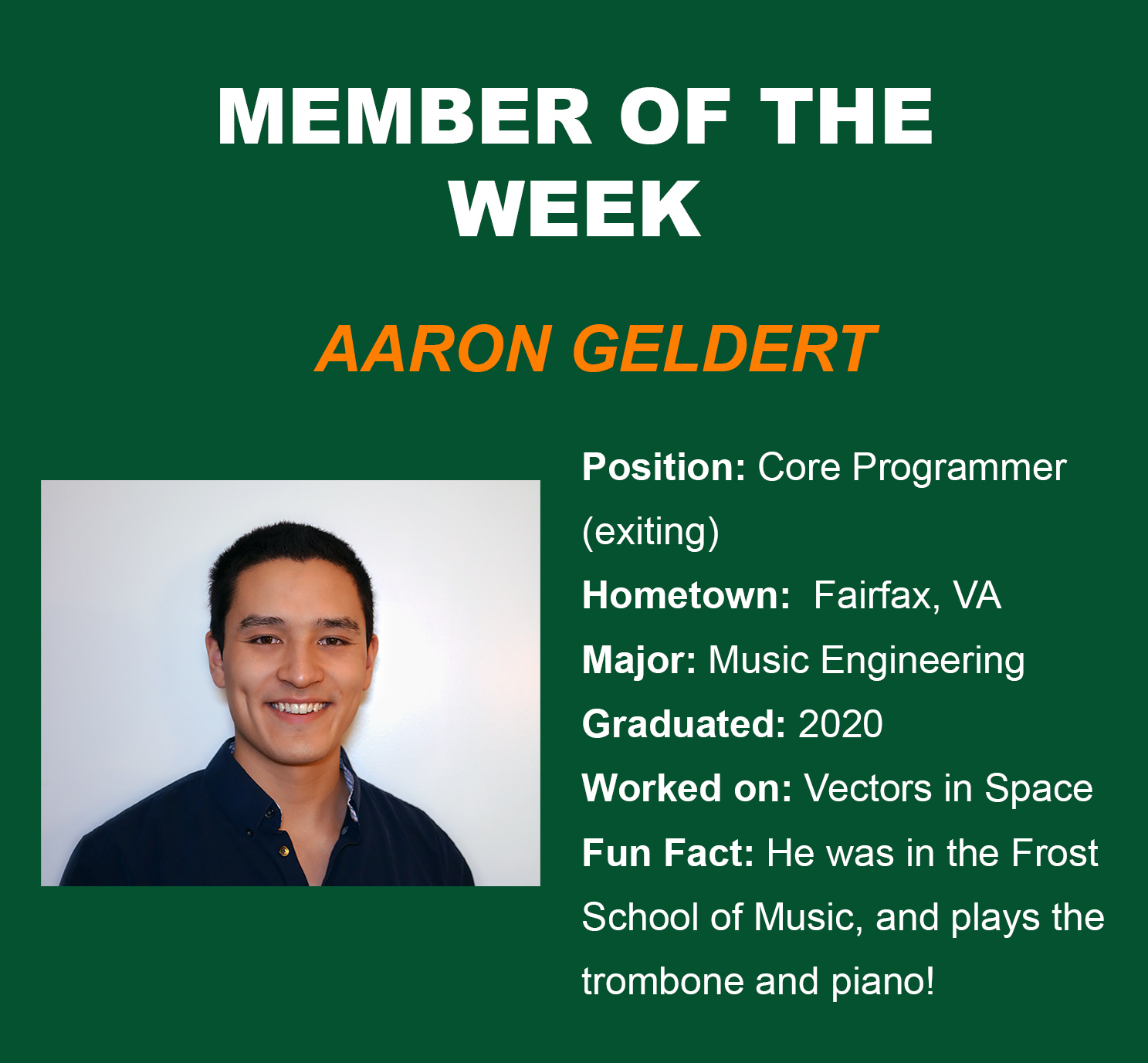 aaron geldert, member of the week